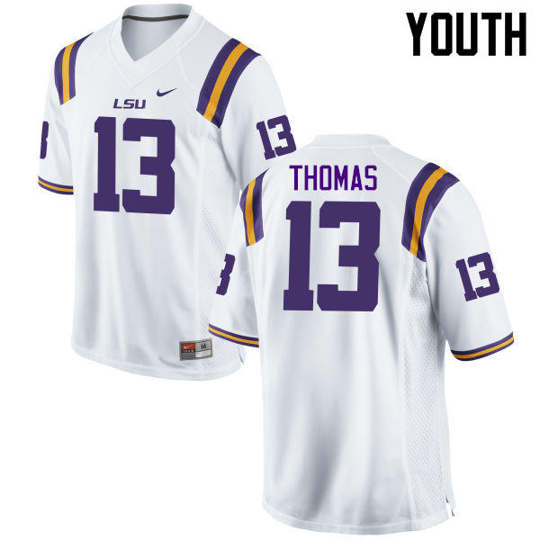 Youth LSU Tigers #13 Dwayne Thomas College Football Jerseys Game-White - Click Image to Close